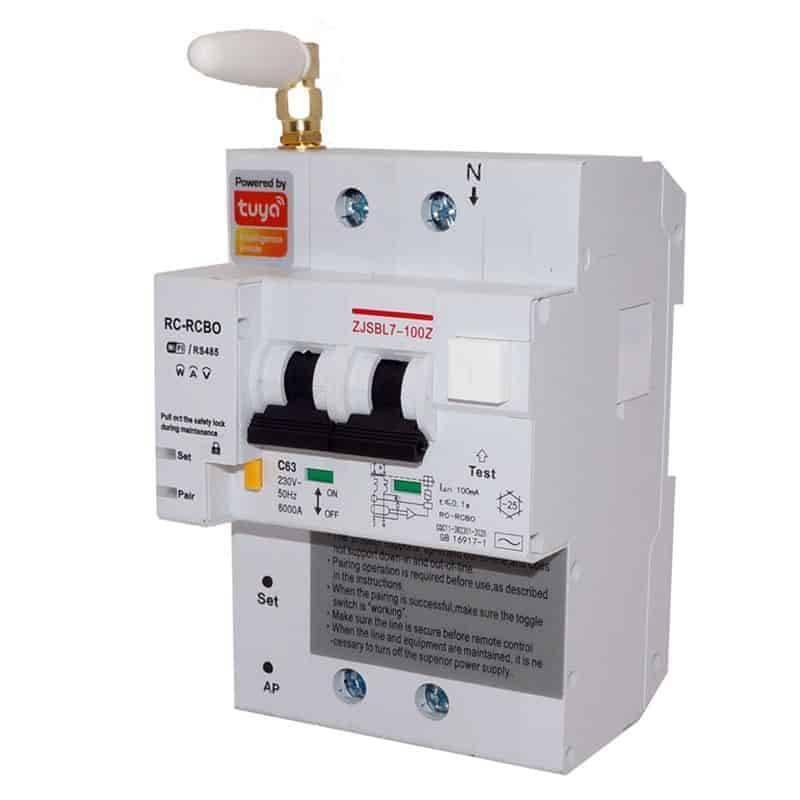 Smart Circuit Breaker 2 Pole 63A 230VAC RCBO Isolator | Consumption Monitor | WiFi Tuya