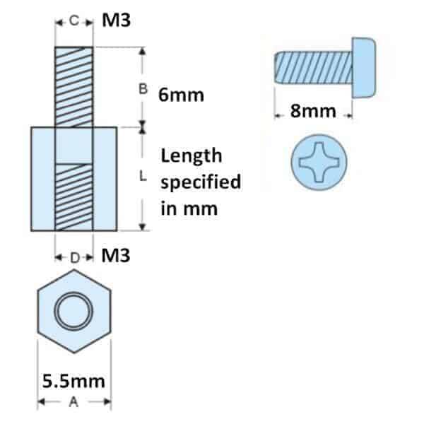 M3 Hexpillar Standoff | Screws | Nuts for PCB's | White PVC Spacer - M3 Nut - 20pcs