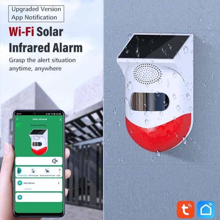 Smart Wireless PIR Motion Sensor | Outdoor Solar | Alarm+ Strobe | WiFi Tuya Smart Life