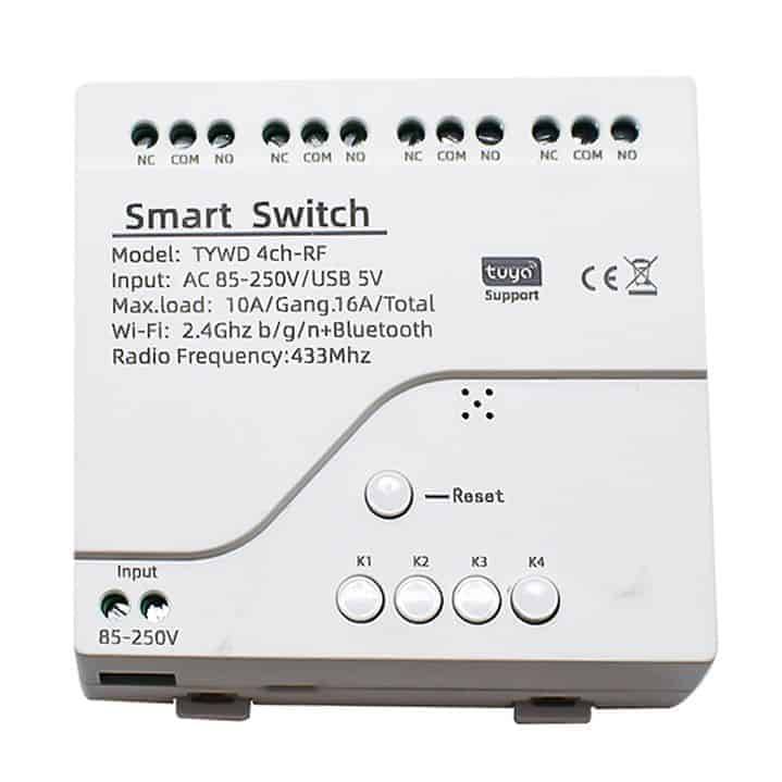 Smart 4Ch Relay Switch 10A + Shell | RF433Mhz + BT | DC or AC In |  WiFi Tuya Smart Life