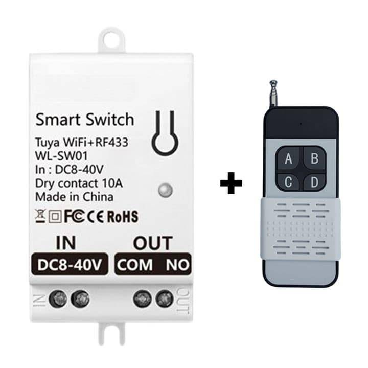 Smart Switch Basic 10A with 433Mhz Remote Control Option | 8-40V DC Input | WiFi Tuya Smart Life