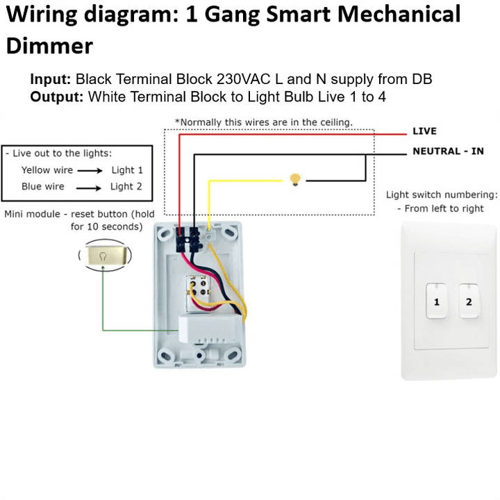 Smart WiFi Mechanical Light Dimmer, 1 Gang | Neutral Wire + BT | WiFi Tuya Smart Life