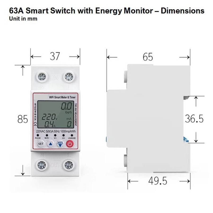 Smart Over and Under Voltage Switch | 1-63A and Energy Meter | Tuya Smart Life