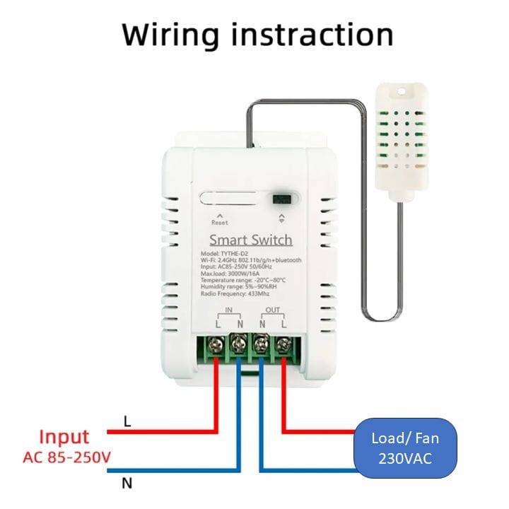 Smart Ambient Air Temperature Switch 16A | Energy Monitor + 433Mhz | Wi-Fi Tuya Smart Life