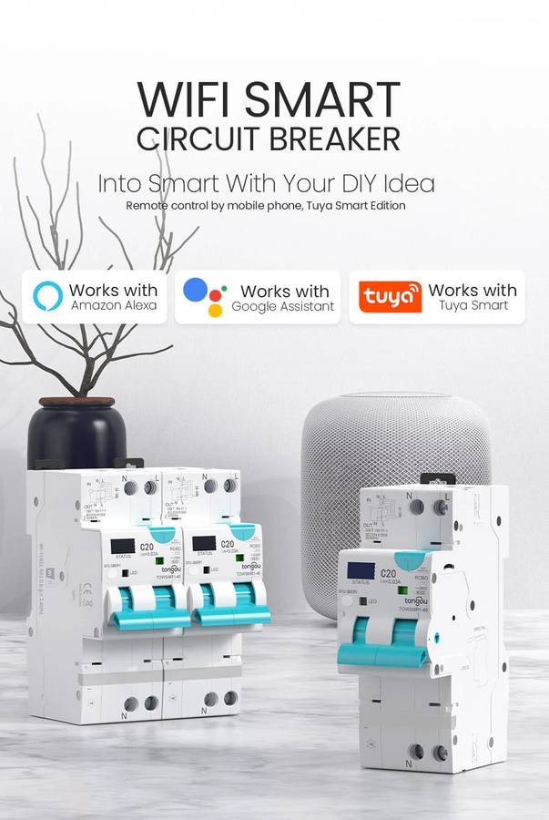 Smart Switch Circuit Breaker | 2 Pole MCB, 1-63A 230VAC | Energy Meter | Earth Leakage | WiFi Tuya