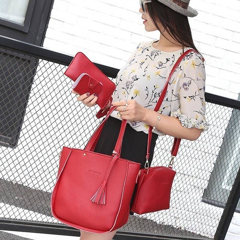 4pcs Set Women Shoulder Bag PU Leather Satchel Clutch Handbag Tote