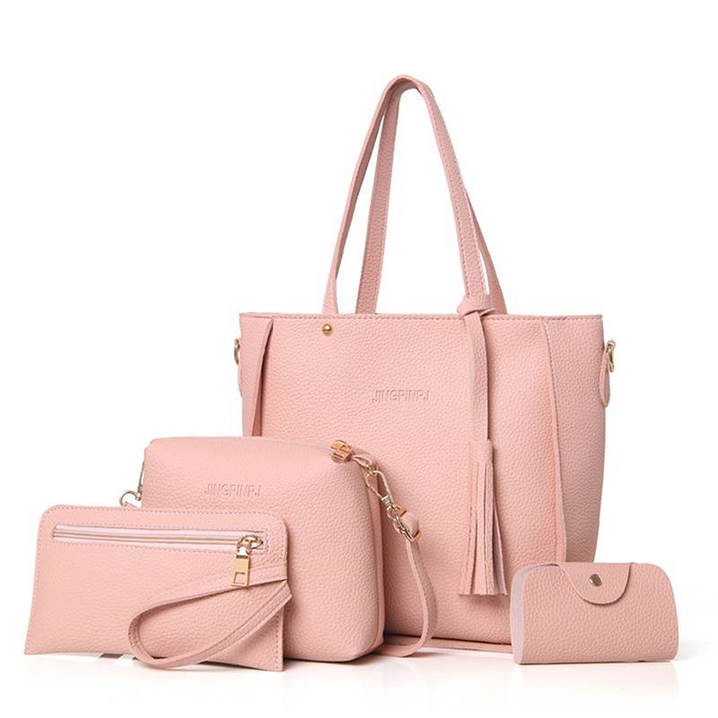 4pcs Set Women Shoulder Bag PU Leather Satchel Clutch Handbag Tote