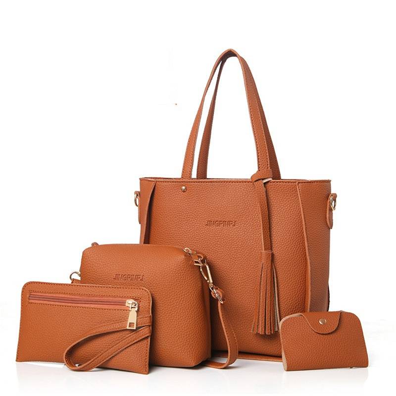 4pcs Set Women Shoulder Bag PU Leather Satchel Clutch Handbag Tote