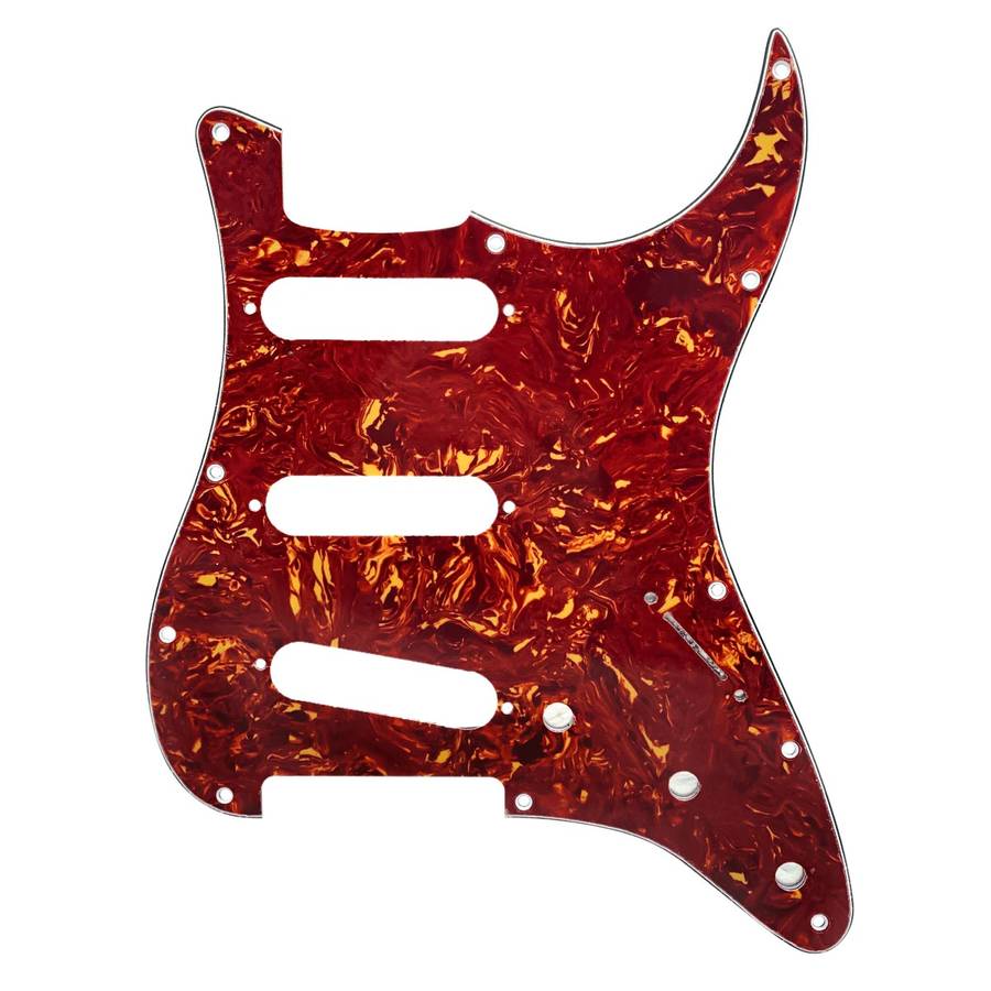 S/S/S Red Tortoise Shell 3ply Strat Style Pickguard