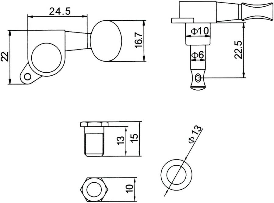 Oval Strat Style Tuners Set of 6 Right