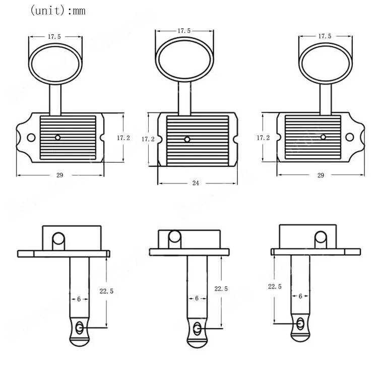 Vintage Kluson Style Tuners Set of 6 Right - Hole through posts