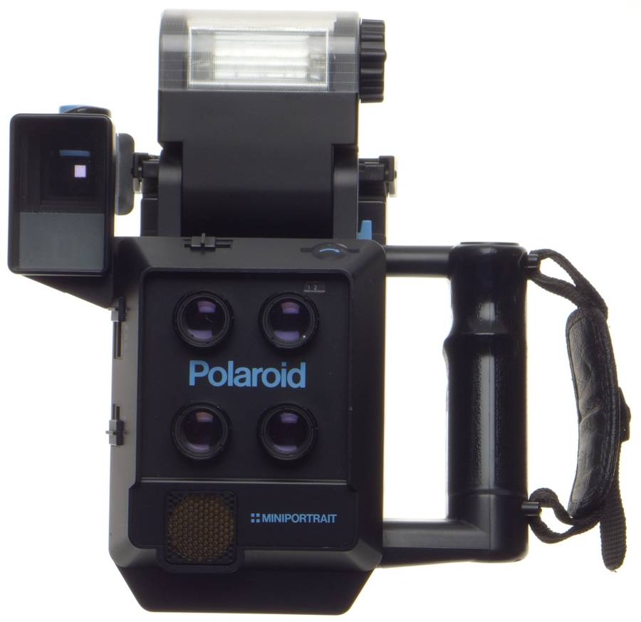 POLAROID MINIPORTRAIT instant camera shoots 4 shots at once with Pol back, flash, grip, finder - Pol