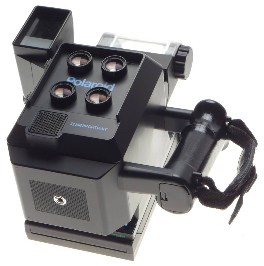 POLAROID MINIPORTRAIT instant camera shoots 4 shots at once with Pol back, flash, grip, finder - Pol