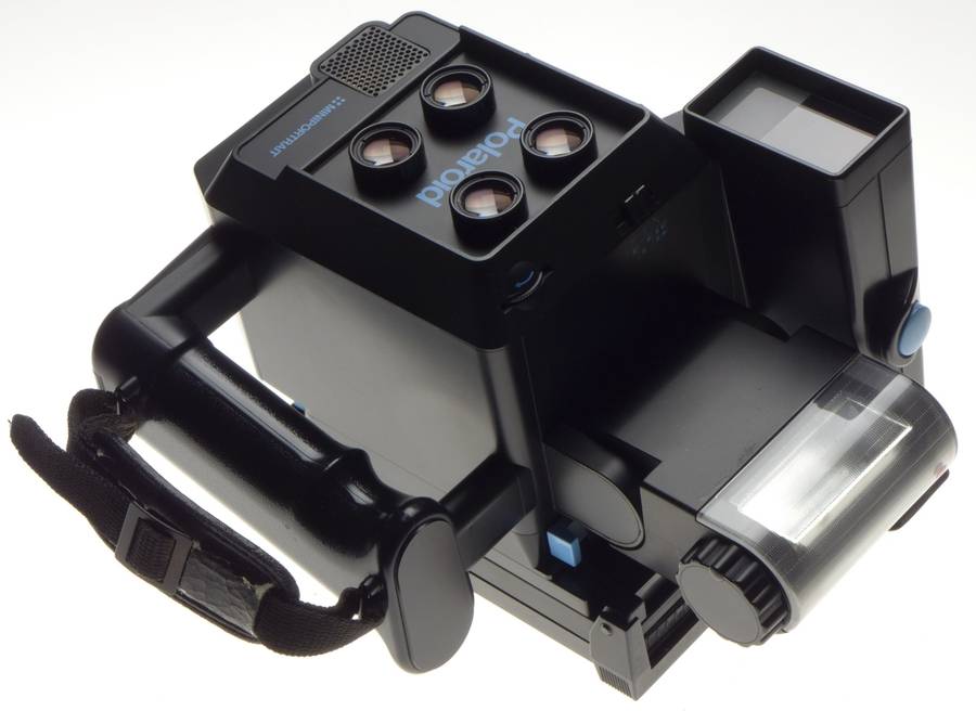 POLAROID MINIPORTRAIT instant camera shoots 4 shots at once with Pol back, flash, grip, finder - Pol
