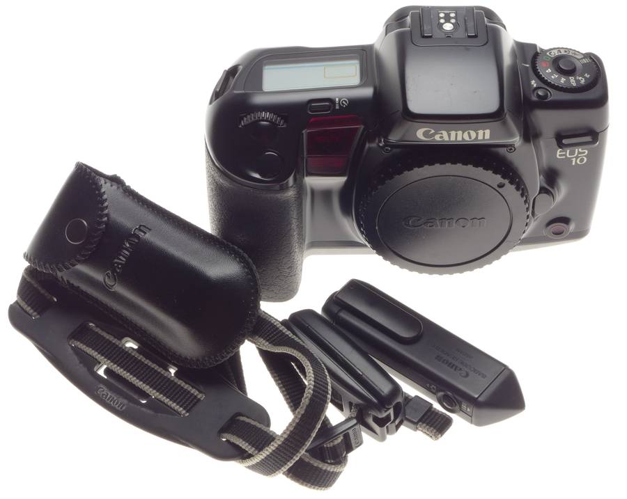 CANON EOS-10 vintage 35mm SLR film camera black body strap and extras very clean - Canon