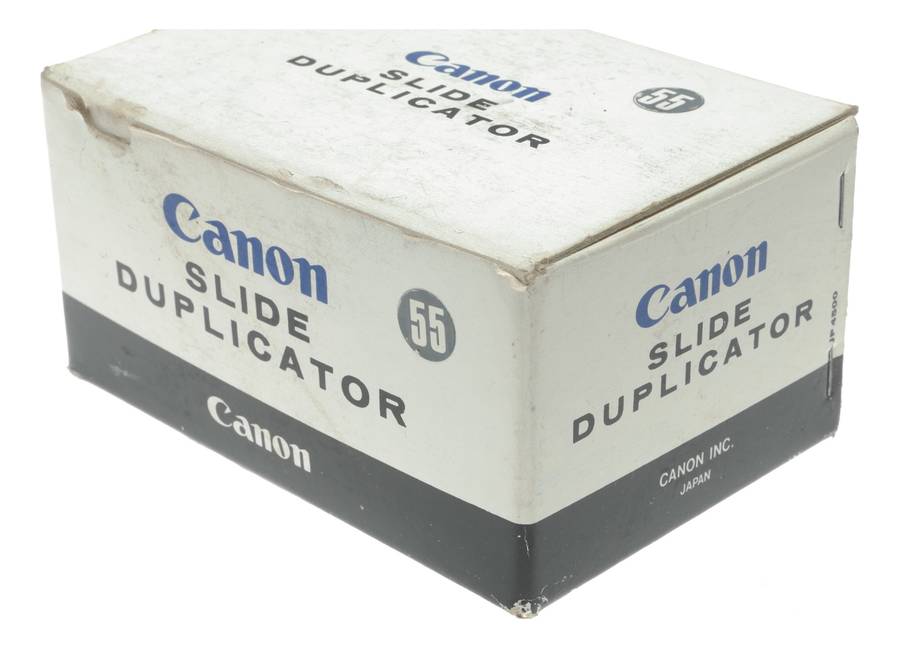 Canon Slide Duplicator 55 FL/FD camera bellows accessory in box with instructions