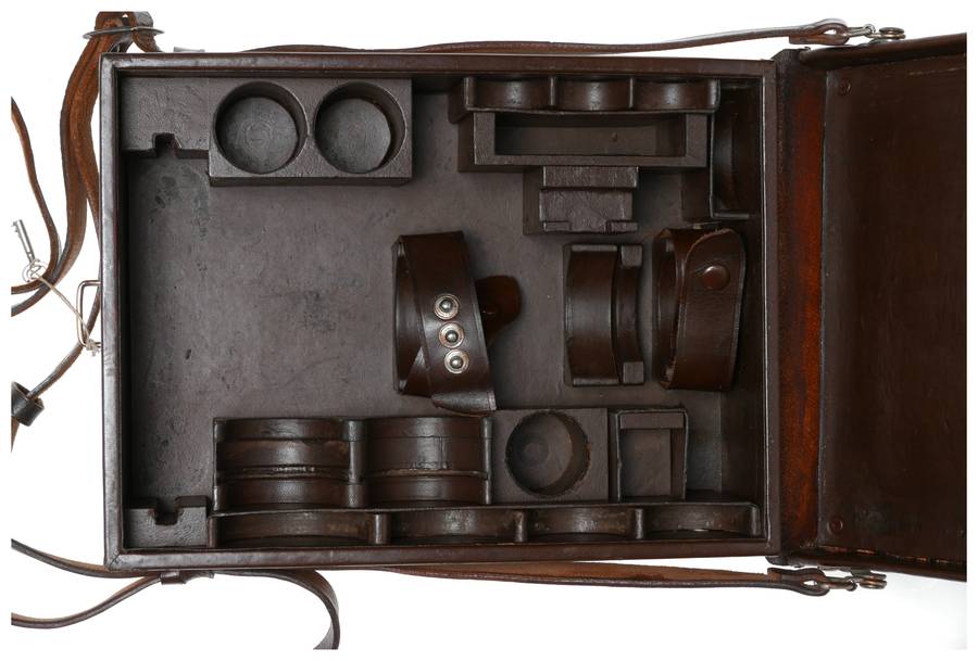 Brown flight case vintage Leitz camera lenses accessories outfit
