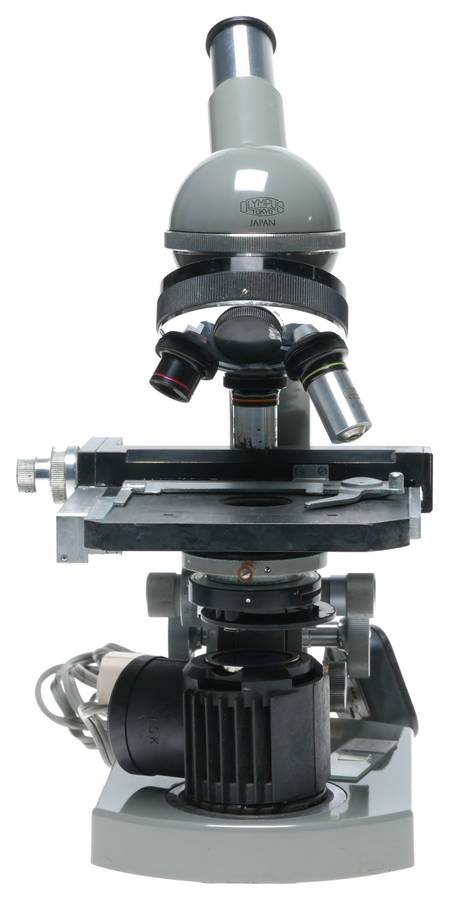 Olympus biological microscope stand grey enamel biological bench top