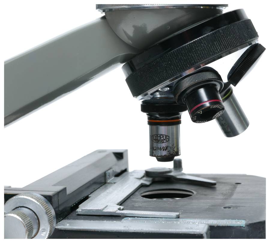 Olympus biological microscope stand grey enamel biological bench top