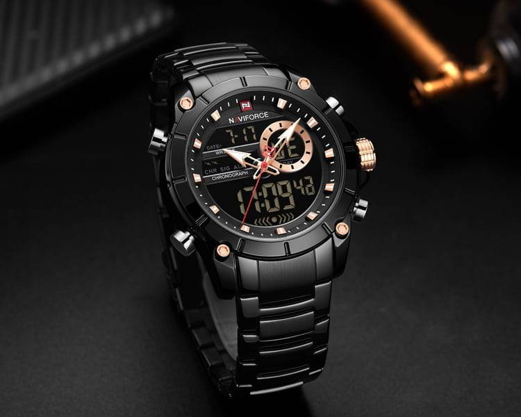 Naviforce 9163 Chronograph Digital/Analog Watch - Black