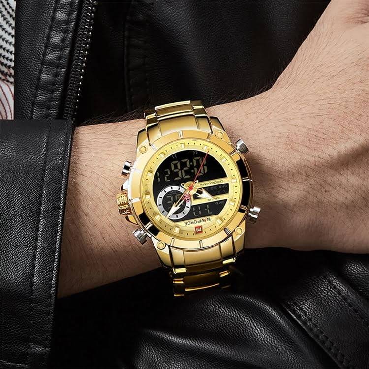 Naviforce 9163 Chronograph Digital/Analog Watch - Gold