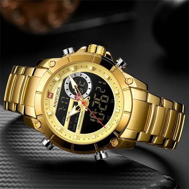 Naviforce 9163 Chronograph Digital/Analog Watch - Gold