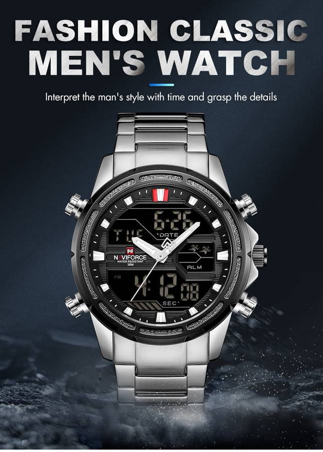 Naviforce 9138 Mens Analog/Digital Watch - Silver
