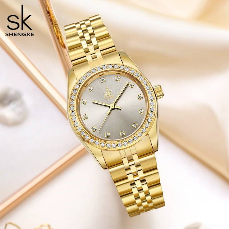 Shengke K0156 Jewelry Set (Earings, Necklace & Bracelet) - Gold