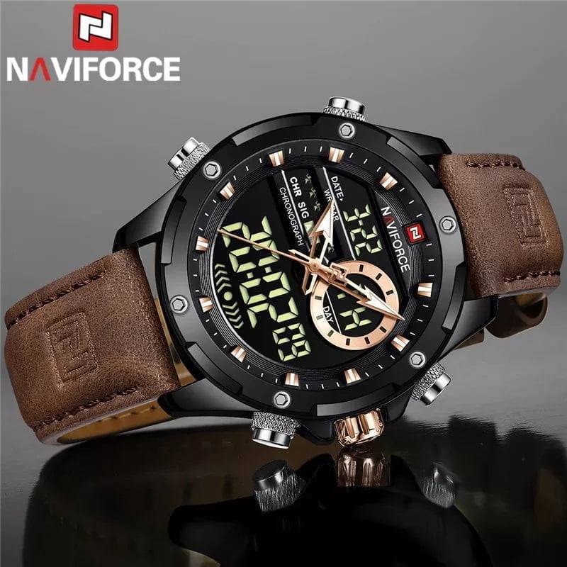 Naviforce 9208 Mens Analog/Digital Watch - Brown