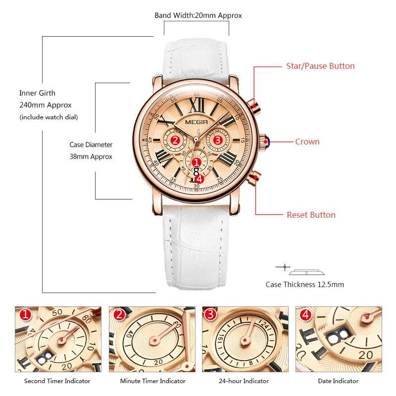 Megir 2058 Womens Chronograph Watch - White