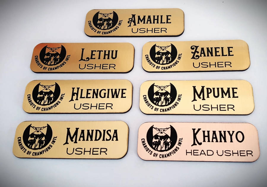 Custom Engraved Name Badges (75mmx25mm) with Neodymium Magnets - Customizable Colours | 1.3mm Thi...
