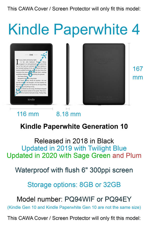 CAWA Slim Smart Case/Cover for Kindle Paperwhite 6" (Gen 10 - 2018) - Travel