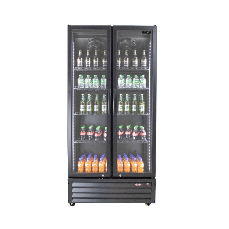 PolarCab Black Double Glass Door Upright Fridge