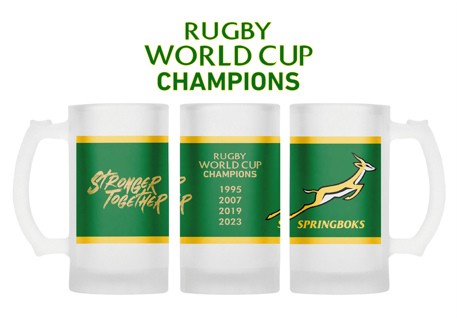 SPRINGBOKS Rugby Back to Back WORLD CUP CHAMPIONS Frosted Beer Mug