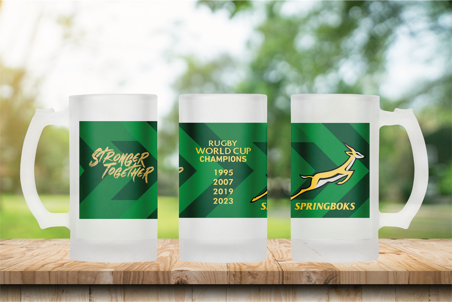 SPRINGBOKS Rugby Frosted Glass Beer Mug - RWC Green Jersey