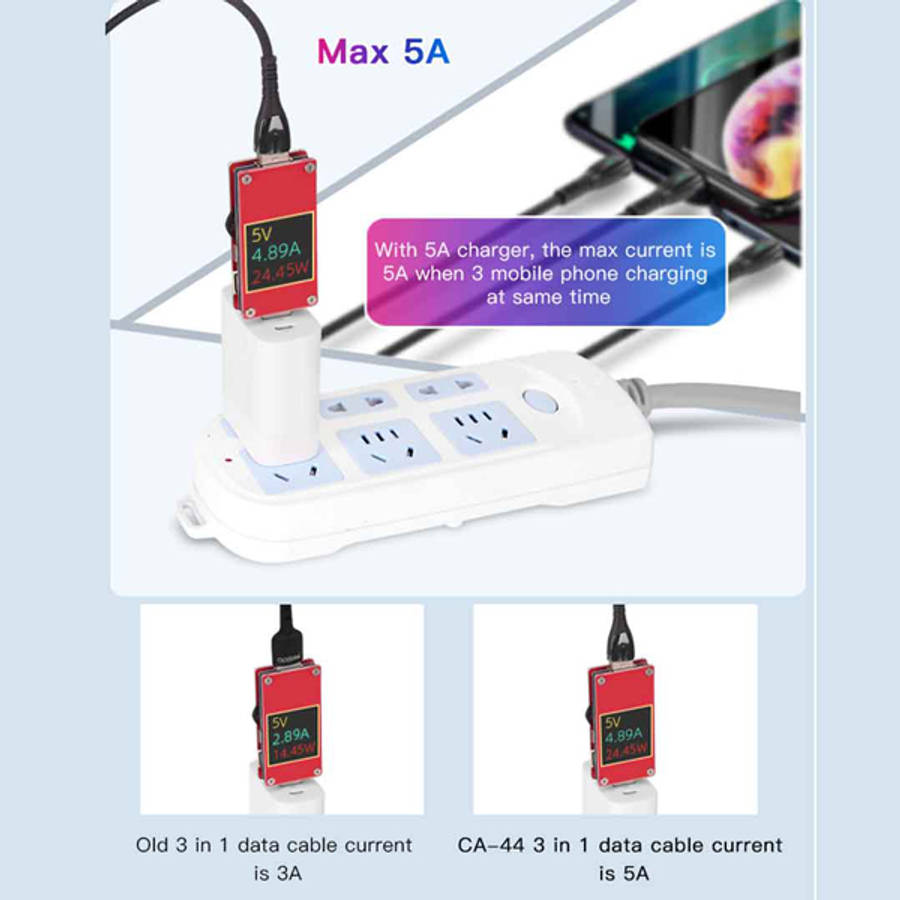 5A Yesido 3-in-1 Cable :Type-C, Lightning , Micro USB