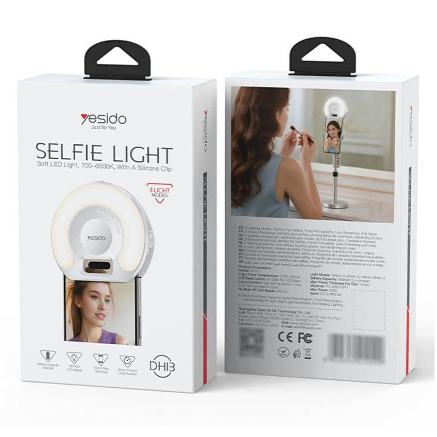 Yesido DH13 Clip-On Selfie Light - 400mAh Battery, 5-Hour Duration