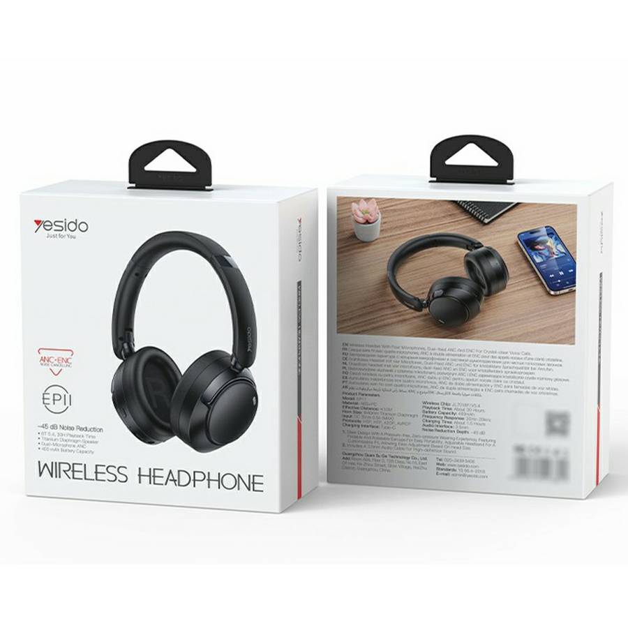 YESIDO EP11 Wireless Headphones ANC+ENC Bluetooth-Compatible Over-Ear Headset with Microphone - B...