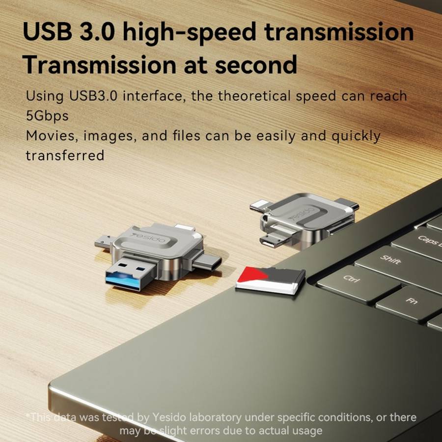 YESIDO GS23 USB 3.0 High Speed Card Reader 4 in 1 TF Card Reader Portable Memory Card Adapter