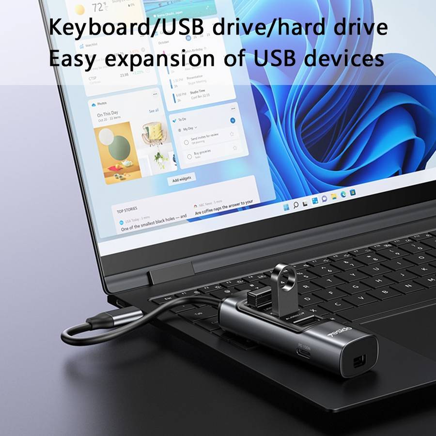 YESIDO HB24 5-in-1 Type-C Docking Station with USB3.0+2 USB2.0+Mini DP+PD 100W Multi Port USB-C H...
