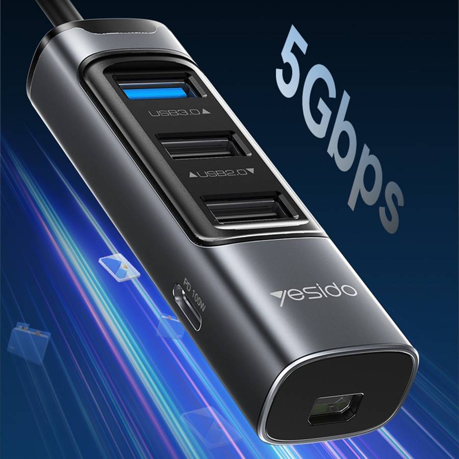 YESIDO HB24 5-in-1 Type-C Docking Station with USB3.0+2 USB2.0+Mini DP+PD 100W Multi Port USB-C H...