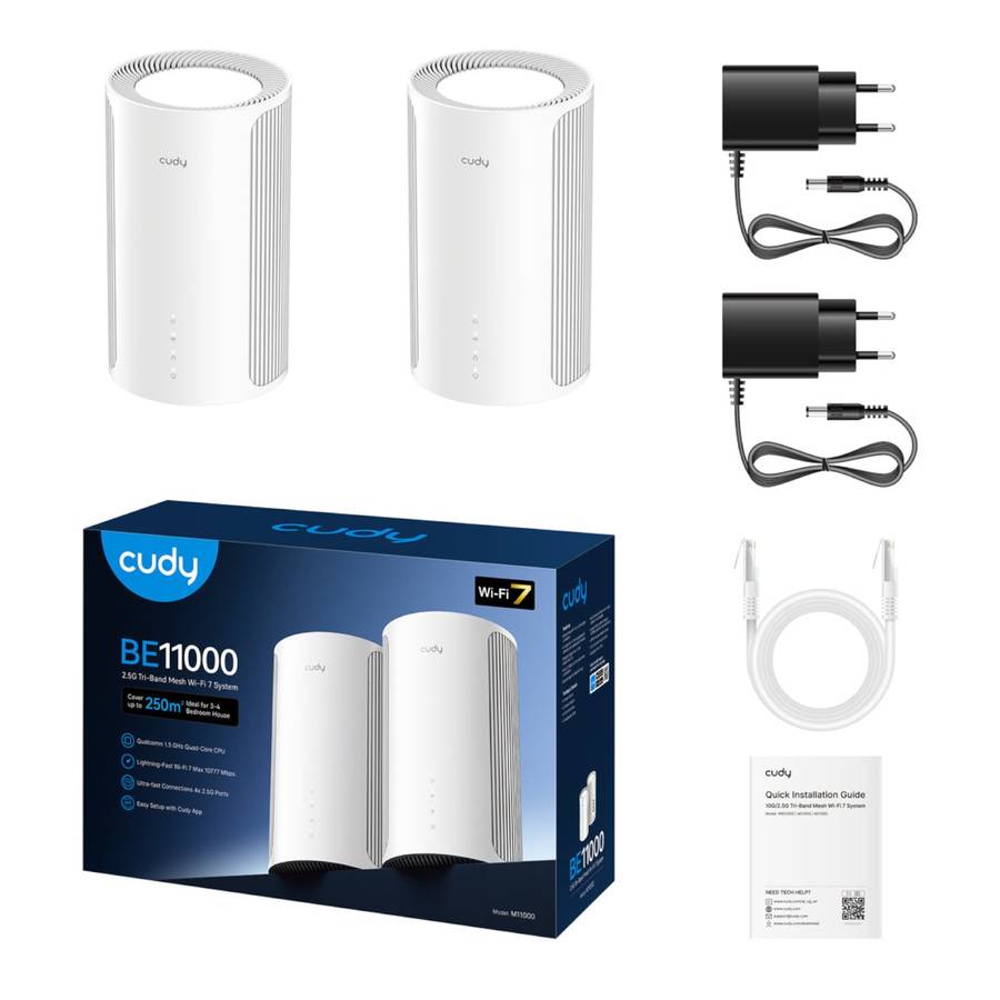 Cudy BE11000 Wi-Fi7 Tri-band Mesh Wi-Fi System (2 Pack)-White
