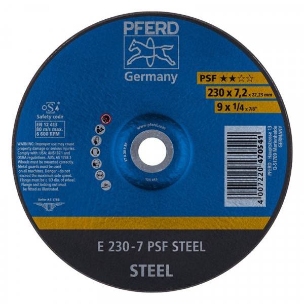 Pferd Ps Forte Dome Steel Grinding Wheel - 230mm x 7mm x 22.23mm