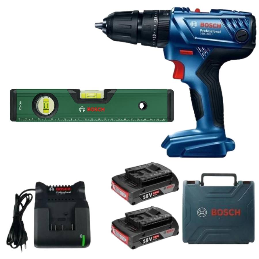 Bosch - GSB 180-LI Cordless 18v Impact Drill with Spirit Level - 25cm