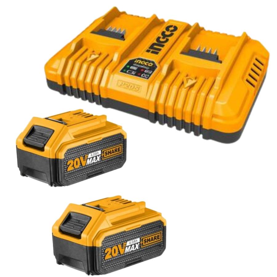 Ingco - Fast Intelligent Dual Charger with 2 x 4.0Ah Battery Packs