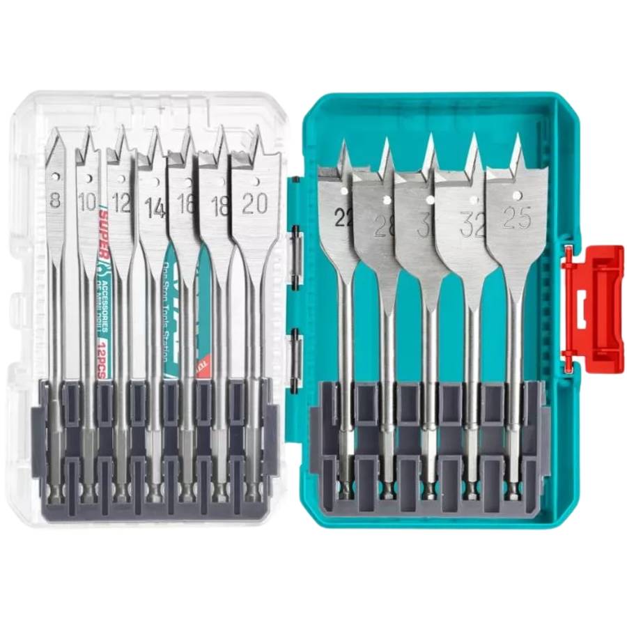 Total Tools - Flat wood Drill Bits set -12pcs