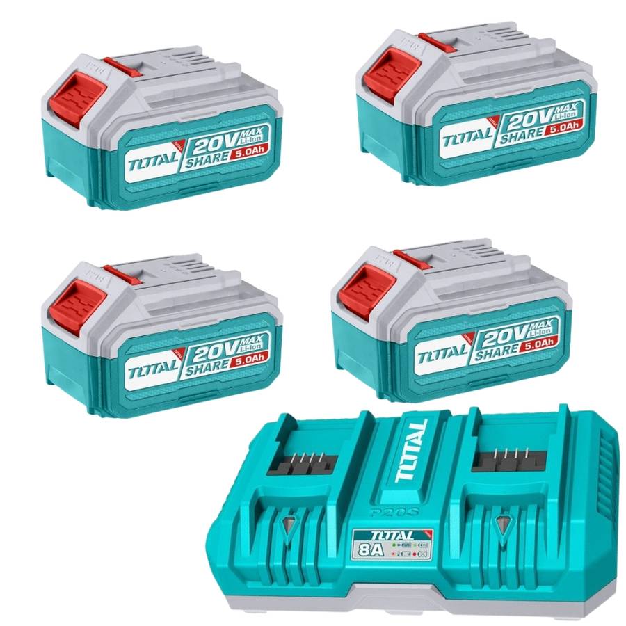 Total Tools - Professional 4 x 5.0Ah Batteries and Dual Charger Kit