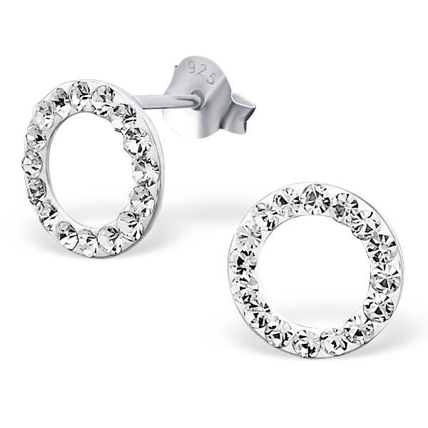 A01577-CR   Sterling silver open crystal donut ear ring