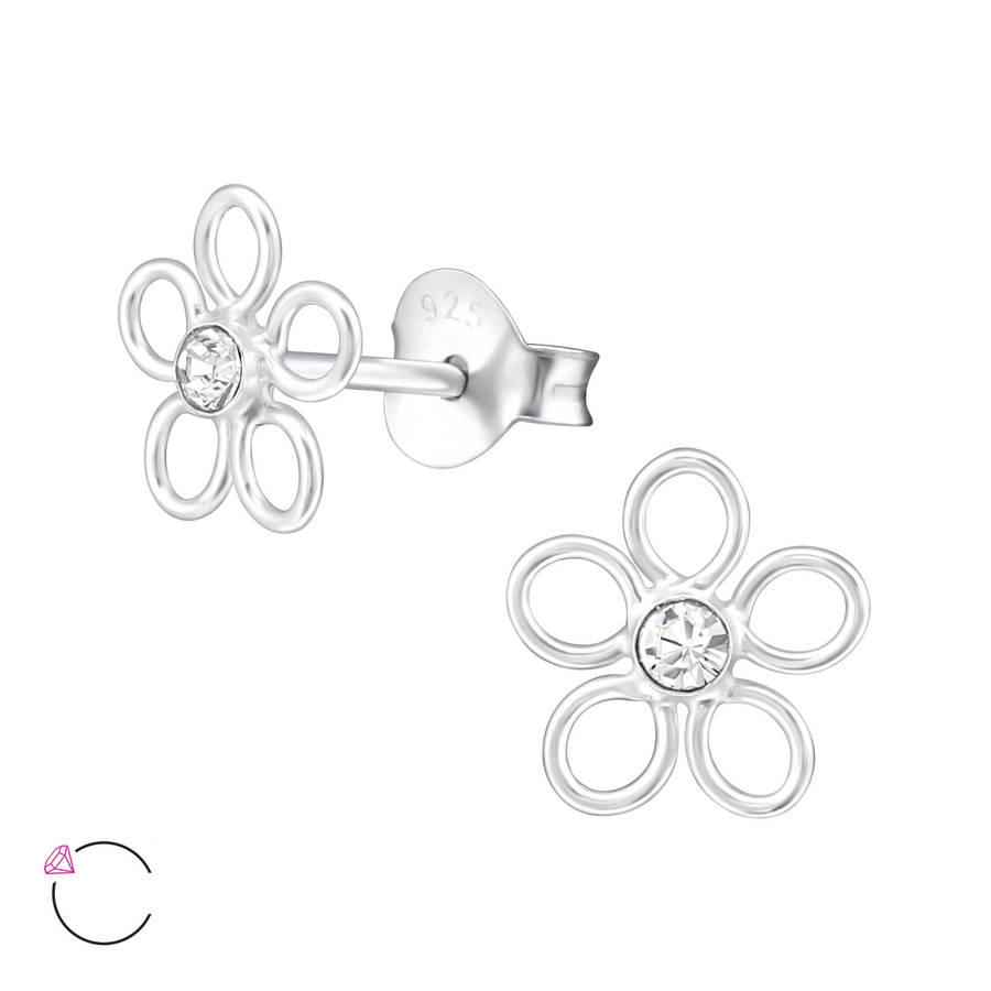 E02354-CR Sterling Silver Crystal Open Flower stud Ear rings