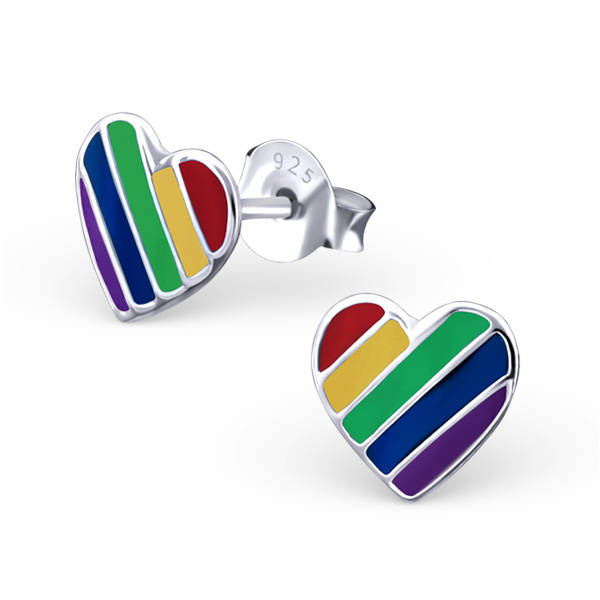 E01546-MX  Sterling Silver Rainbow heart Ear Rings with epoxy